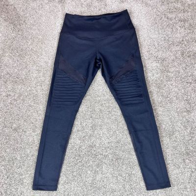 Zella High Waisted Black Moto Leggings Sz M Ribbed Mesh Ankle High Waist Womens